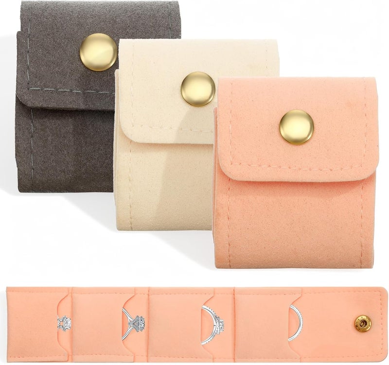 Zelphvt 3 Pack Mini Travel Jewelry Bag Mini Jewelry Travel Case Lightweight Foldable Small Jewelrys Organizer Jewelrys Pouch for Rings, Earrings, Necklaces, Chain Bracelets, Brooches - Image 1